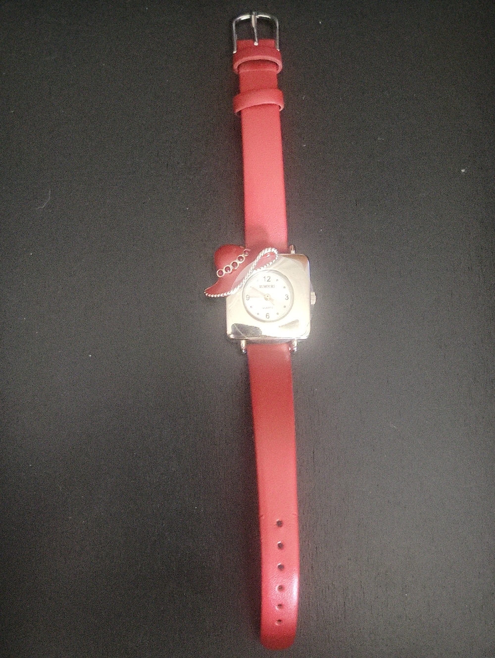 Rumours Vintage Red Hat Society Leather Strapped Stainless Steel Quartz Watch